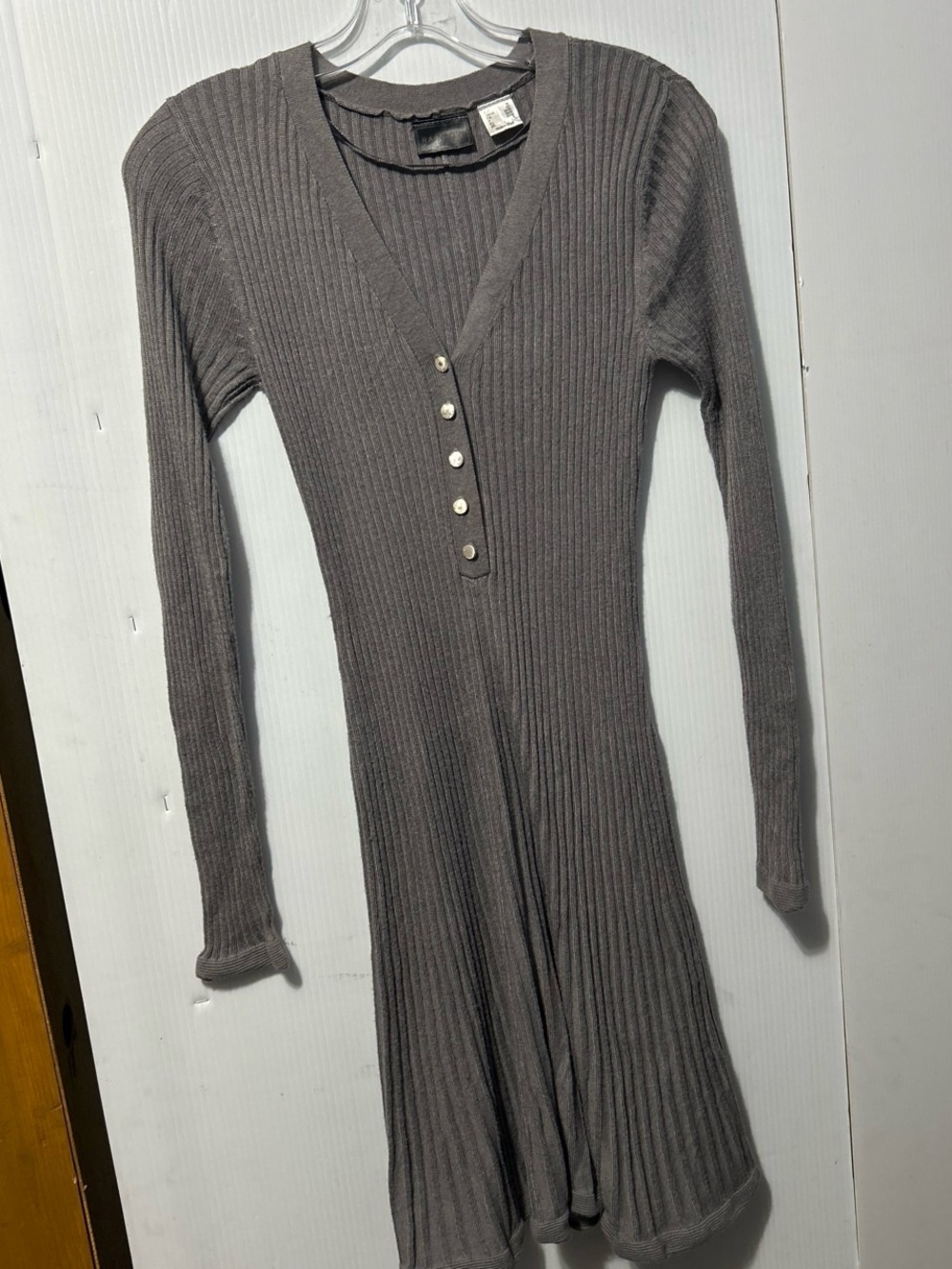 Rainbow Asymmetrical Ribbed Knit Dress in Gray